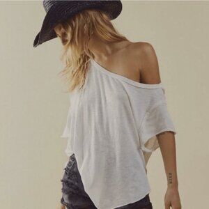 Free People We the Free White Cotton Care FP U Fancy Tee
